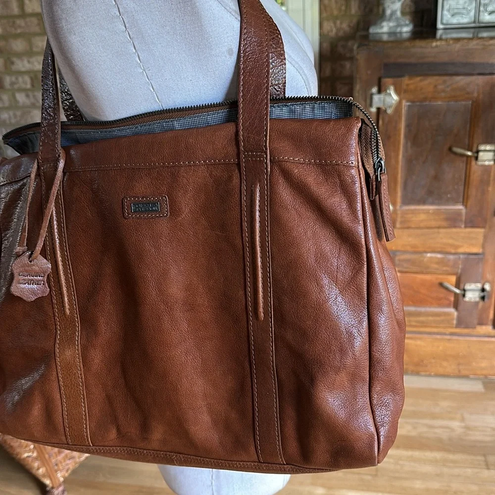 SPIKES & SPARROW COGNAC LEATHER LAPTOP BAG